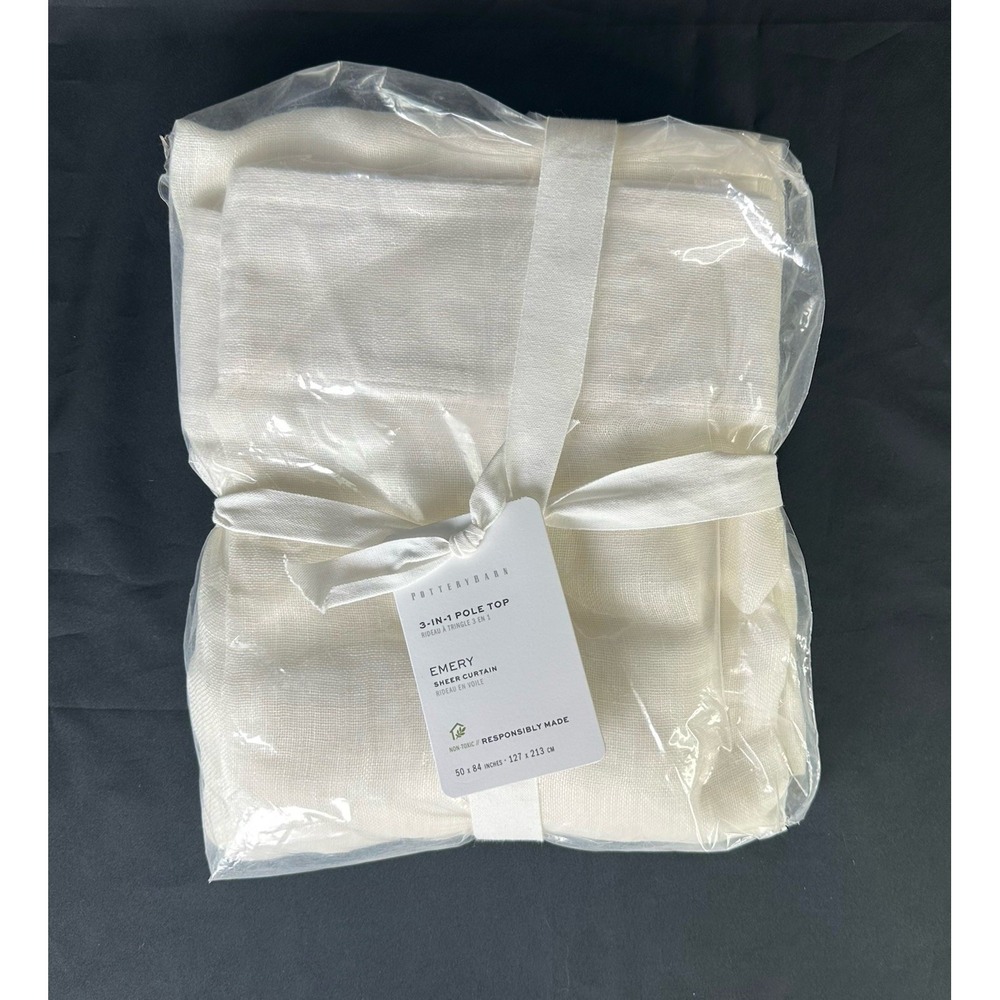 Pottery‎ Barn 3-in-1 Pole Top Emery Sheer 1 Curtain Panel 50" x 84" White NWT
